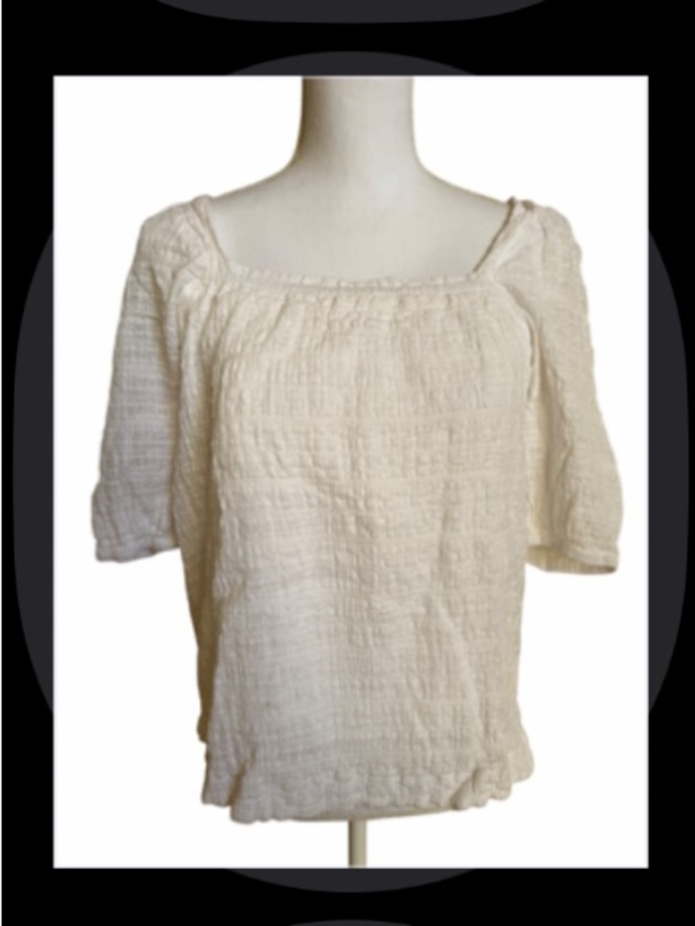 Wishlist White Square-Neck Smocked Peasant Top M/L